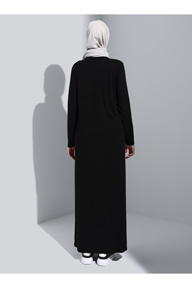 Viskon Kumaşlı Basic Tesettür Elbise - Siyah - Basic - 6