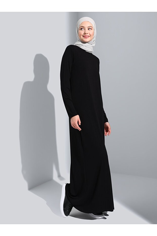 Viskon Kumaşlı Basic Tesettür Elbise - Siyah - Basic - 4