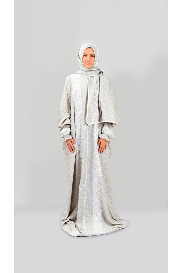 Namaz Dress Oversized Zippered Woven Fabric Crew Neck - 1