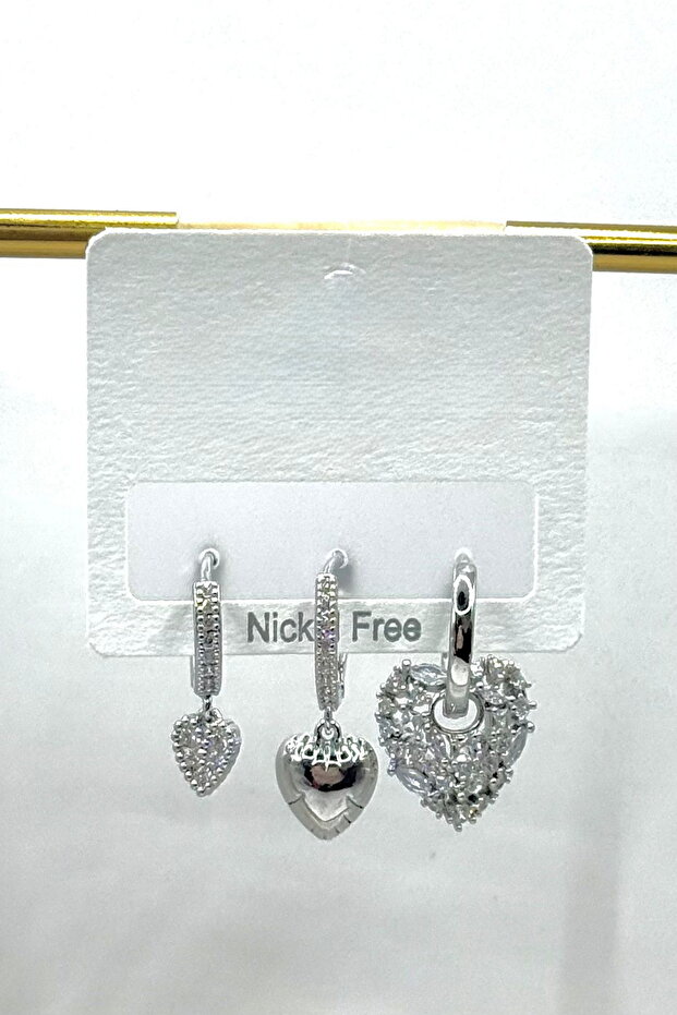 Women's Earrings Imported Special Series 3-Piece Zircon Stone Processing Model Heart Ring Non-Tarnish Earrings