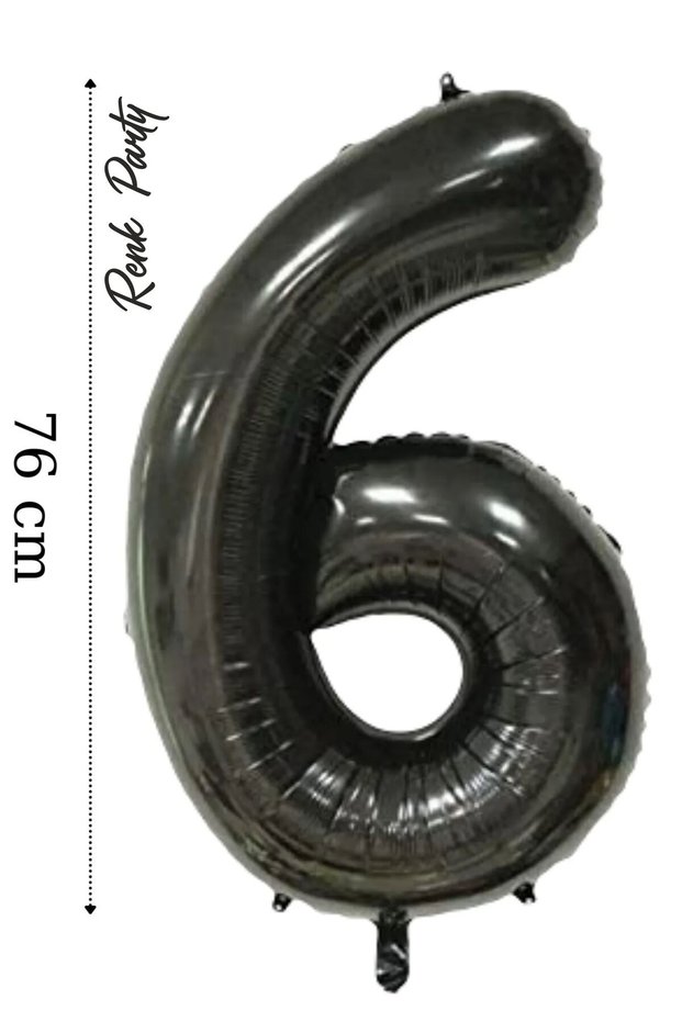 Foil Balloon 6 Number Helium Balloon 76 cm Black Color - 6 Years Old Balloon - 6 Number Balloon - 34 Inch