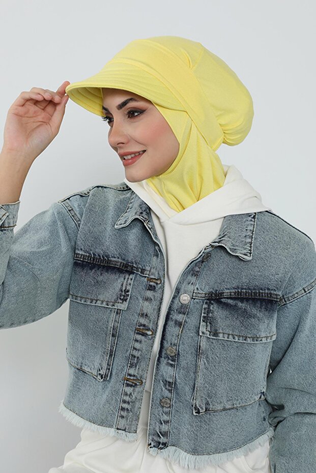 غطاء رأس للحجاب مع حاجب قابل للإزالة، أصفر، B-82