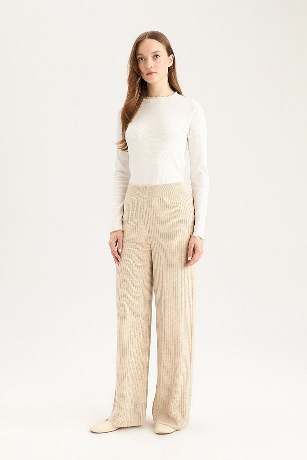 Relax Fit Triko Pantolon Geniş Bol Paça Basic Düz Esnek Belli E2940ax24wn - 1