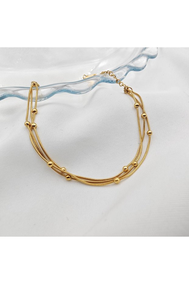 Stainless Steel 22 cm Gold Color Dorica Bracelet with Heels and 3 Chains