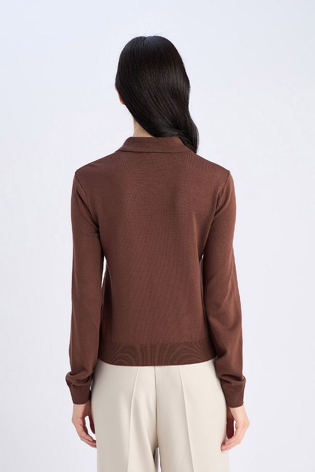Regular Fit Polo Yaka Basic Düz Triko Kazak D6259AX25SP - 6