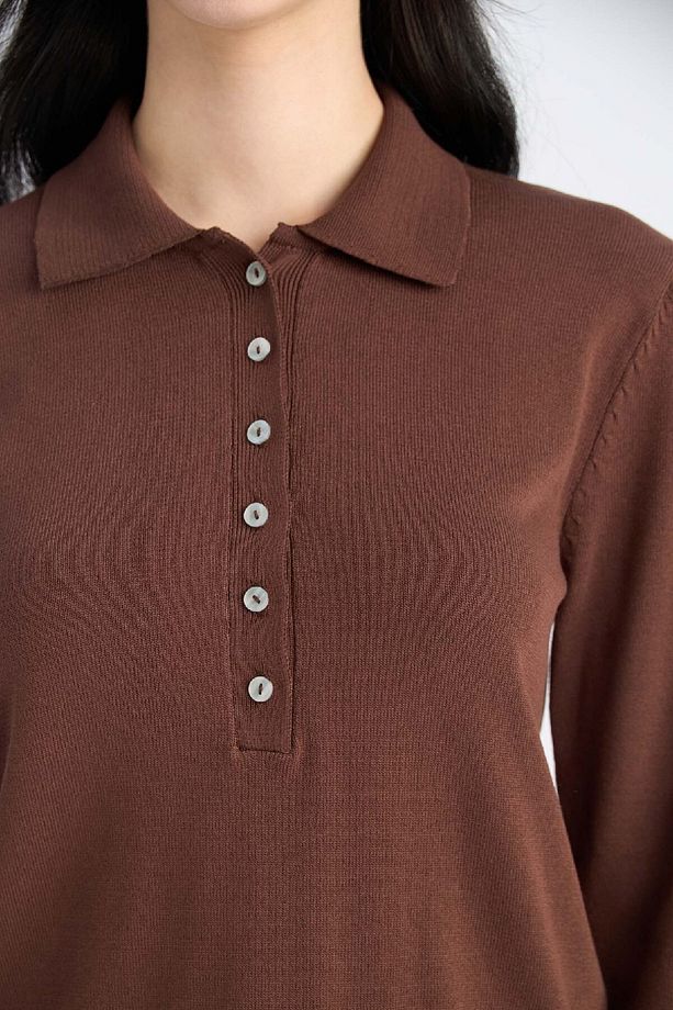 Regular Fit Polo Yaka Basic Düz Triko Kazak D6259AX25SP - 5