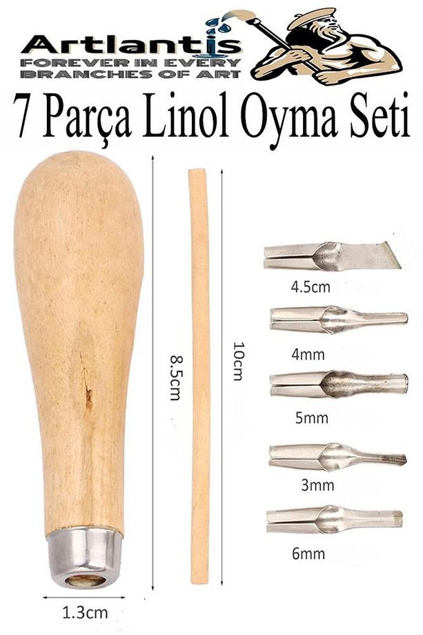 Linol Oyma Seti 13 Parça 1 Paket Linol Oyma Kesme Bıçak Seti Bıçaklı Linolyum Baskı Ahşap Saplı - 7
