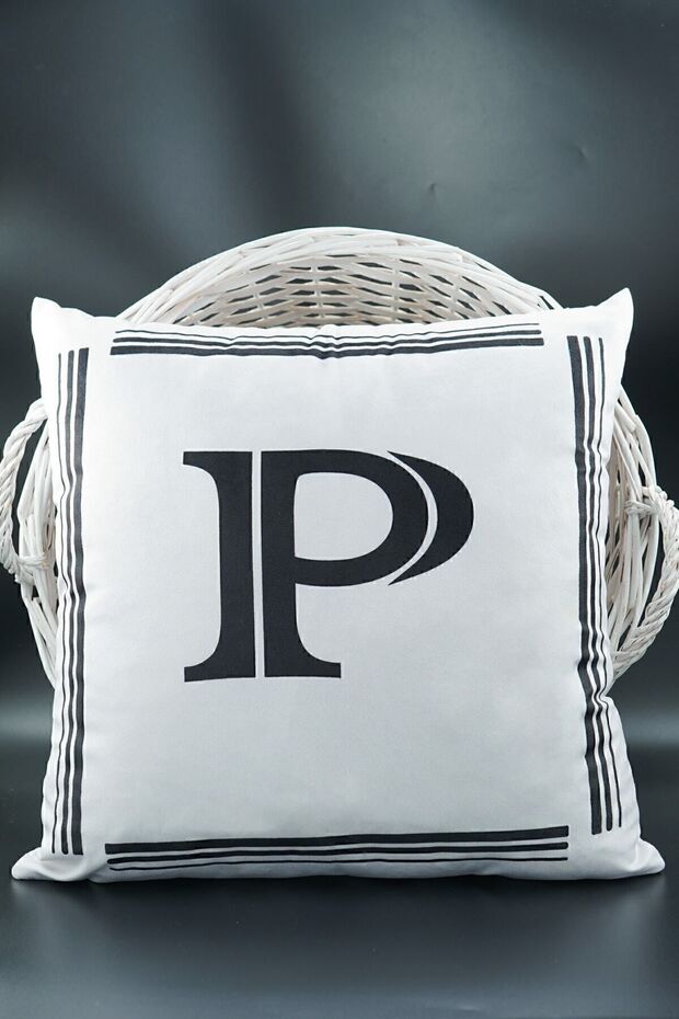 43X43 cm Velvet Letter Throw Pillow Cover - Double-Sided Letter P Cat Pattern, Birthday Marriage Proposal