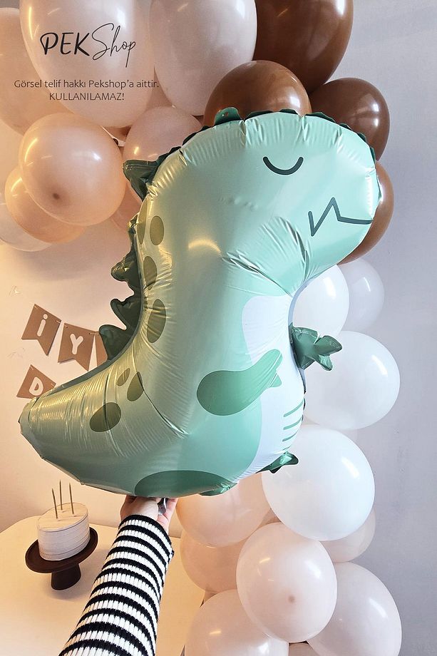 Retro Yeşil Dinozor Folyo Balon Retro Renkler Dinazor Şekilli Balon 59x49 cm - 3