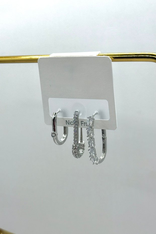 Women's Earrings Imported Special Series 3-Piece Ellipse Hoop Zircon Stone Hook Non-Tarnish Earrings