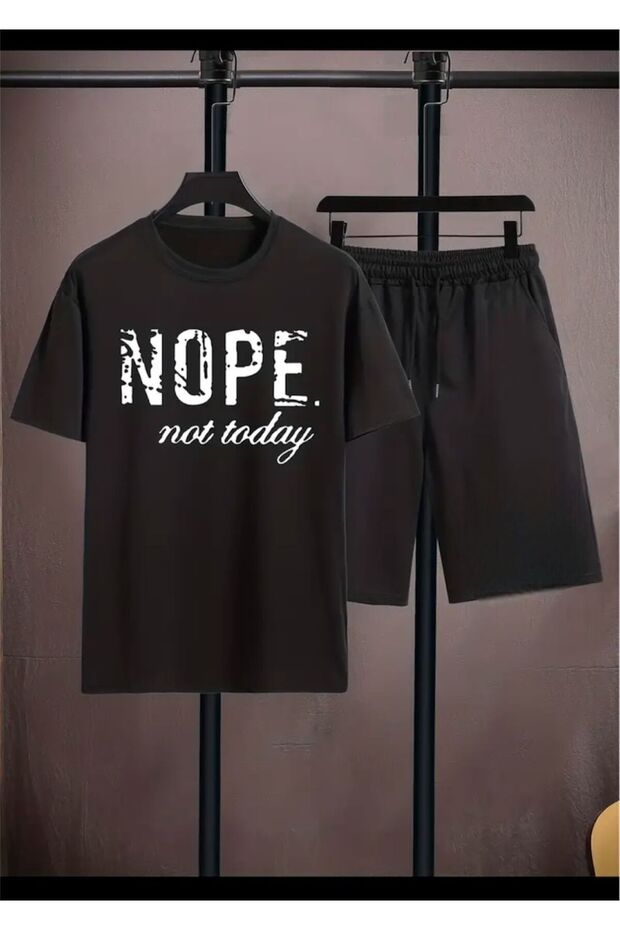 Nope Printed T-Shirt Short Wide Leg Comfortable Fit Black Bottom Black Top Short Set