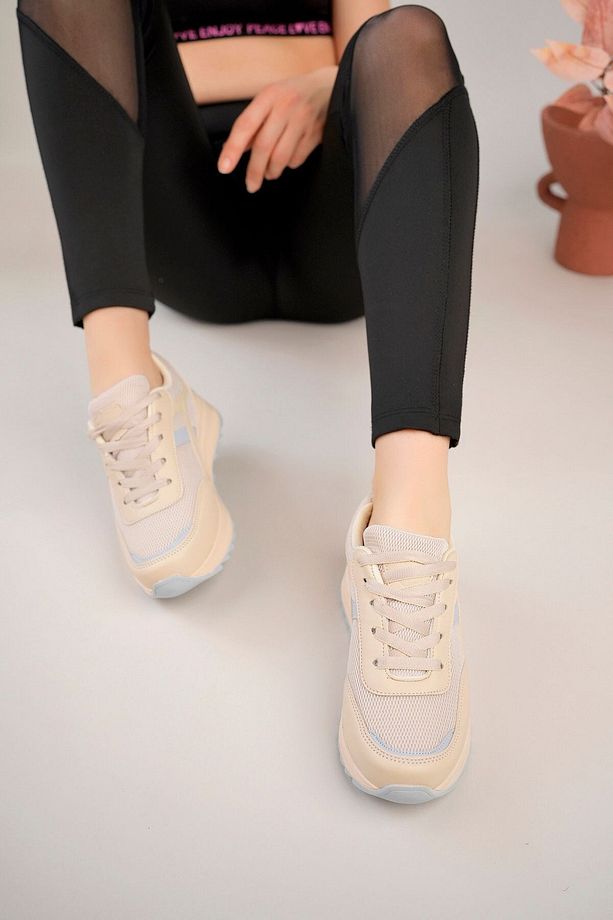 Yüksek Taban Bağcıklı Anatomik Rahat Taban Günlük Sneaker Spor Ayakkabı - 5
