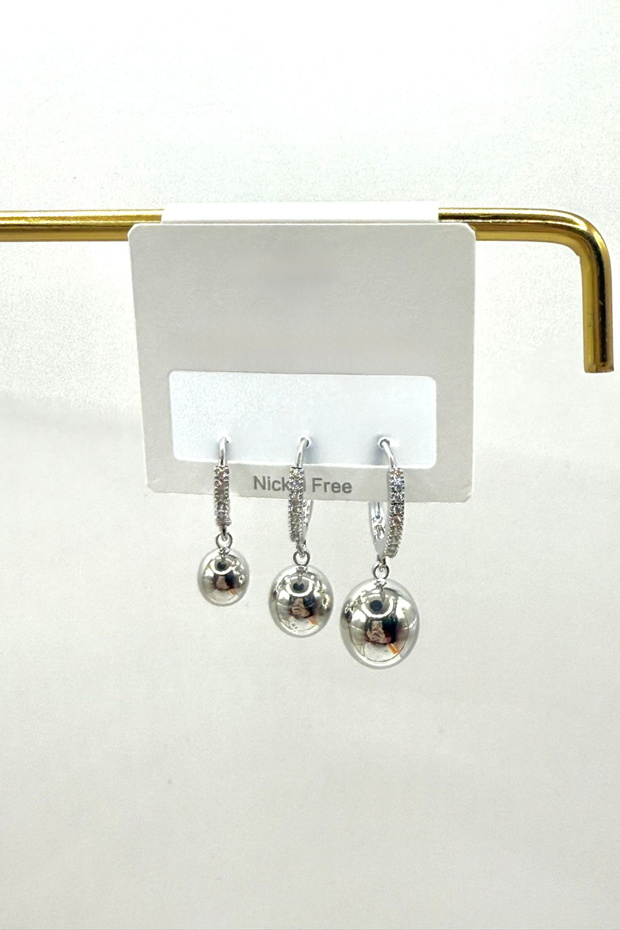 Women's Earrings Imported Special Series 3-Piece Zircon Stone Hoop Hanging Heel Model Tarnish-Free Earrings