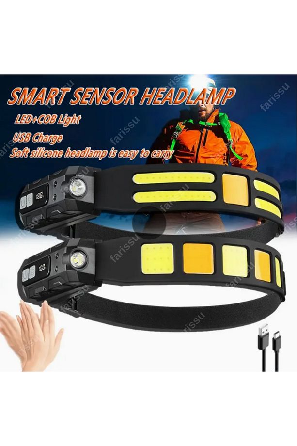 Ultra-Parlak LED + COB Şarj Edilebilir Kafa Feneri – Hareket Sensörlü, Ayarlanabilir Işın, Hafif - 1