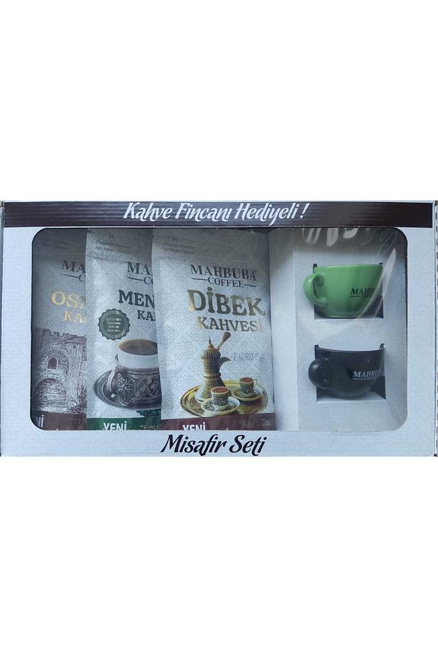 Kahve Misafir Seti Kahve Fincan Hediyeli (Dibek, Menengiç ve Osmanlı Kahvesi - 3x150 Gr) - 1