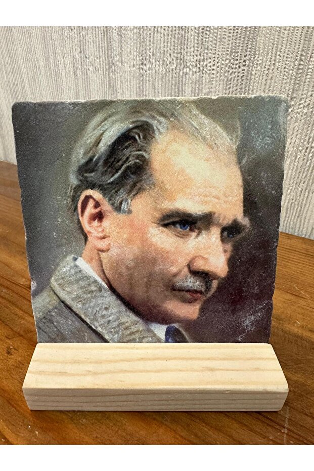 Ataturk Printed Stone Table Top Painting Decor 10X10Cm - Painting - Decor