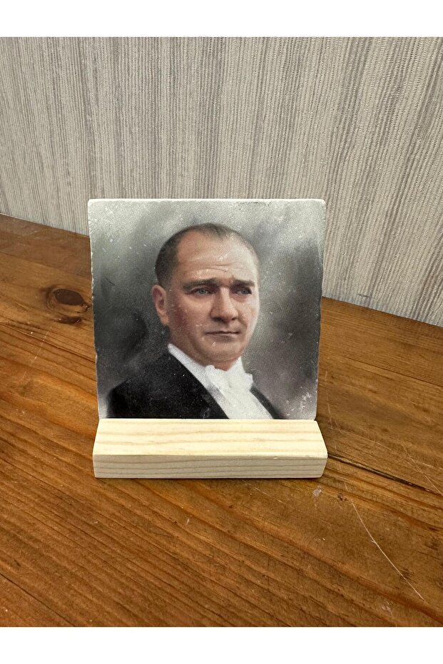 Ataturk Printed Stone Table Top Painting Decor 10X10Cm - Painting - Decor