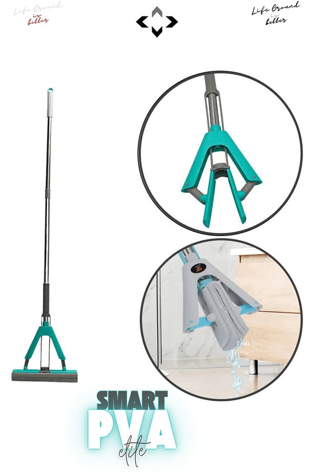 elite Smart PVA Kelebek Mop Sıkmalı Pva Mop Islak ve Kuru Yüzey Mopu Mikrofiber Temizlik Mopu - 4