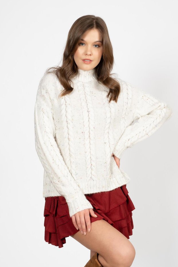 Women's Vita S43 Braided High Neck Sweater Ecru
