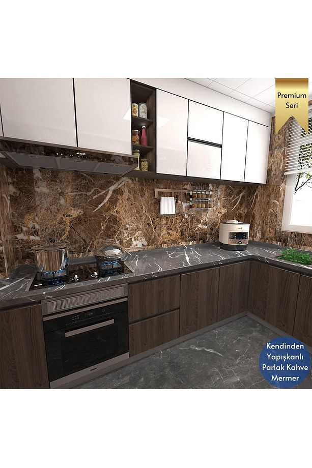 60x100cm Mermer Desen Kendinden Yapışkanlı Duvar Kağıdı Kaplama Mutfak Tezgeh Masa Folyo - 8