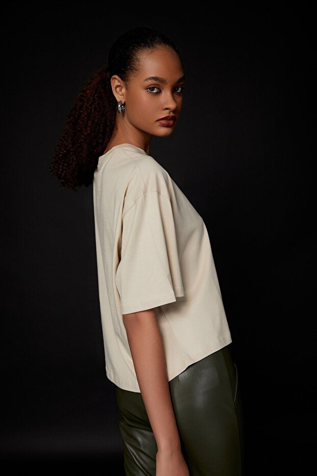 Beige Colored Basic T-Shirt - 6