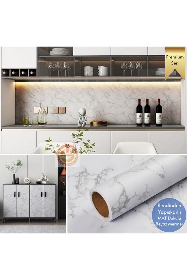 60x100cm Mat Mermer Desenli Kendinden Yapışkanlı Duvar Kağıdı Kaplama Mutfak Masa Folyo - 2