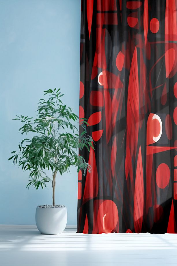 Dijital Baskılı Desenli Fon Perde Dekoratif ''red And Black'' (TEK KANAT - IP AYARLI EKSTRAFOR) - 3