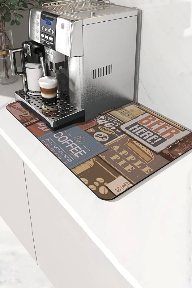 Coffee Machine Mat 35X45Cm Tea Maker Espresso Machine Pad Waterproof Retro Cafe Wall