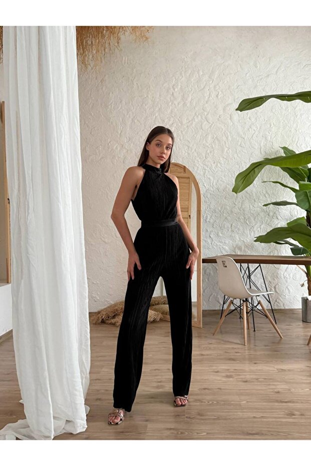 Kadın Fitilli Halter Yaka Abiye Tulum - 5