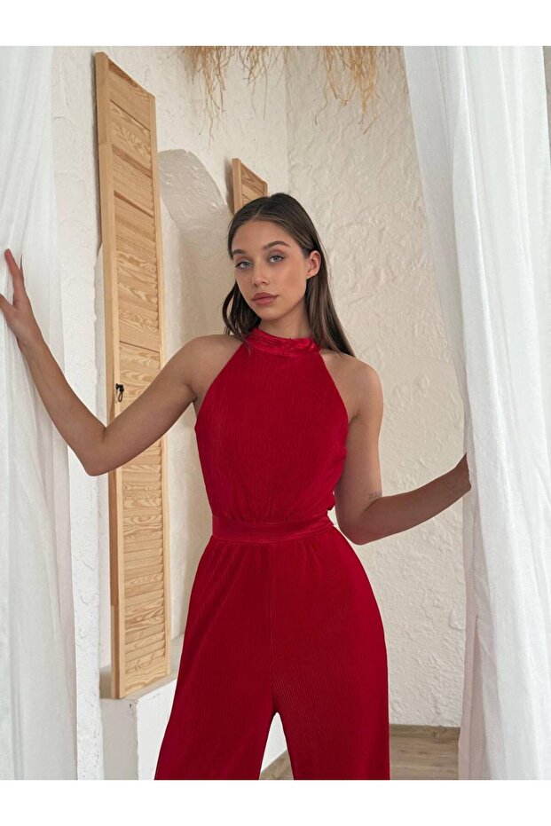 Kadın Fitilli Halter Yaka Abiye Tulum - 2