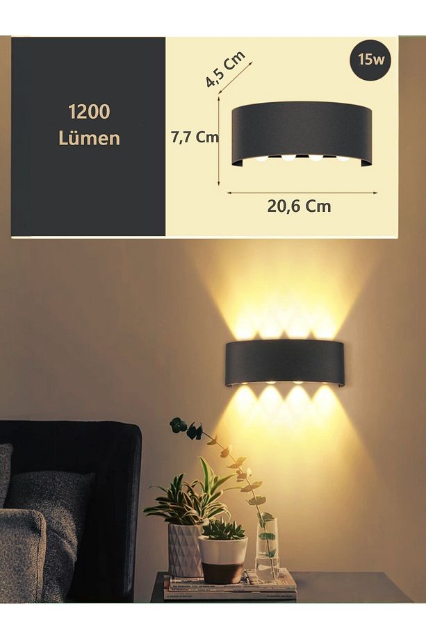 15w Dekoratif Çift Yönlü Aydınlatma 8'li Led Aplik Duvar Lambası Cata Kapri Amber Renk Duvar Apliği - 3