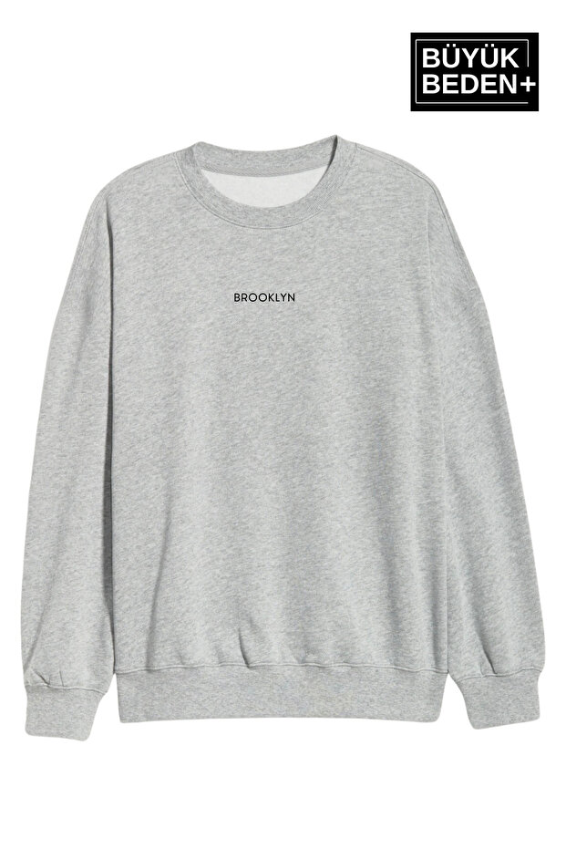 Women's Medium Brooklyn Printed Large Size Slim Crew Neck Swatshirt Spr25Bswk60