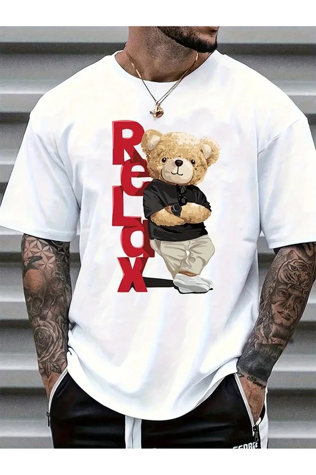تي شيرت رجالي من Relax Trend Bear مطبوع للموسم الجديد فضفاض كبير الحجم