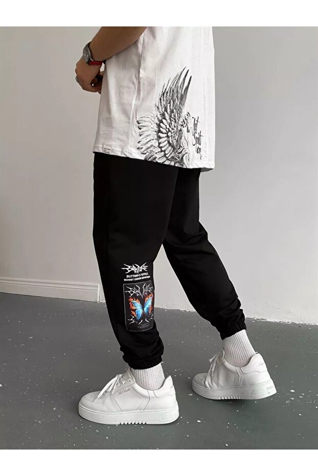 Black Butterfly Paca Elastic and Men's Waist Slim Fit Sweatpants