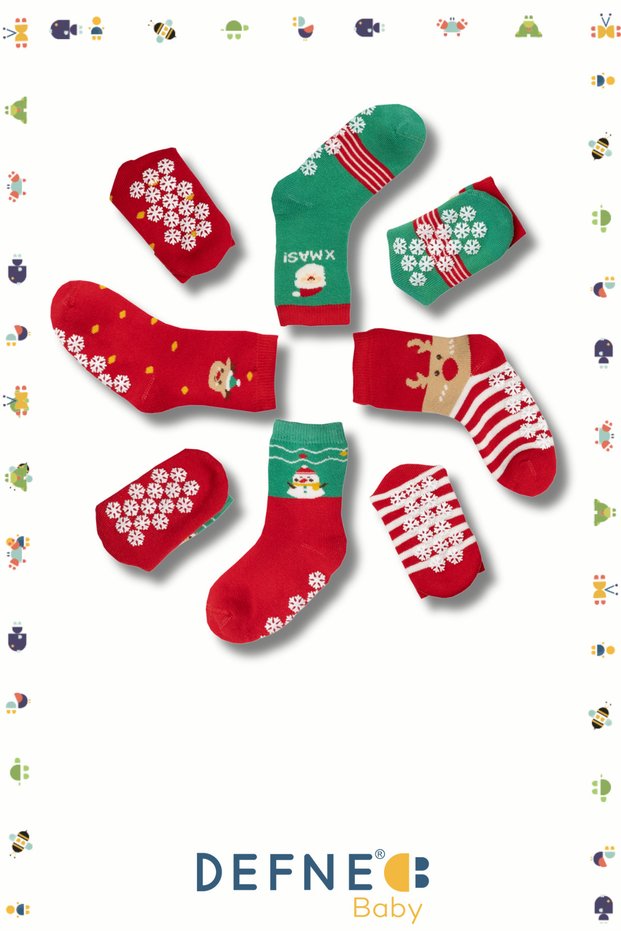 4 Pairs of Towel Cotton Winter Christmas Christmas Patterned Boys and Baby Socks