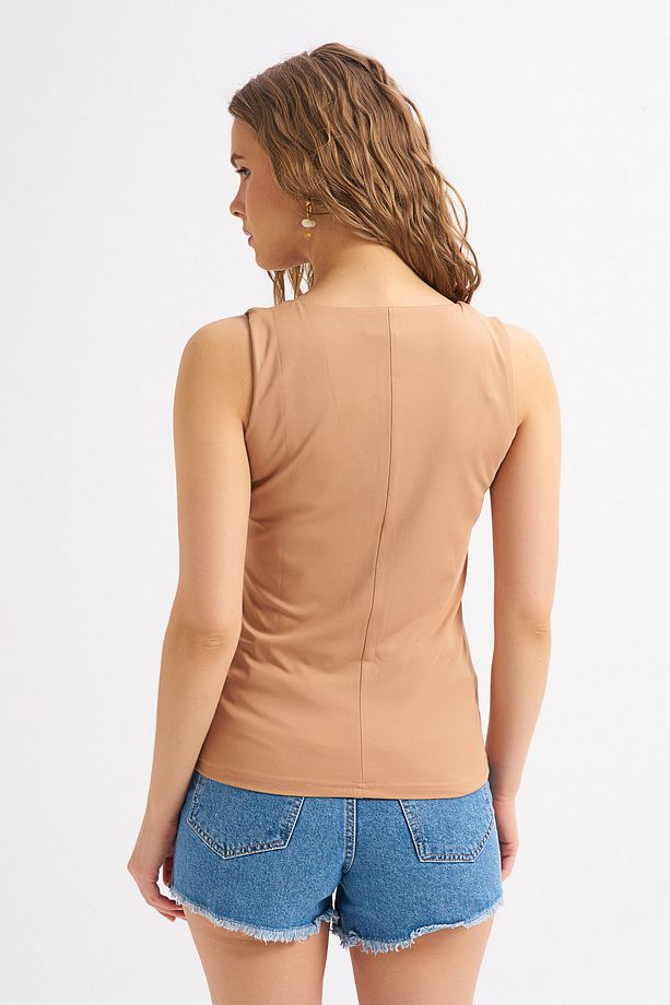 Kalın Askılı Basic Bluz Camel - 5