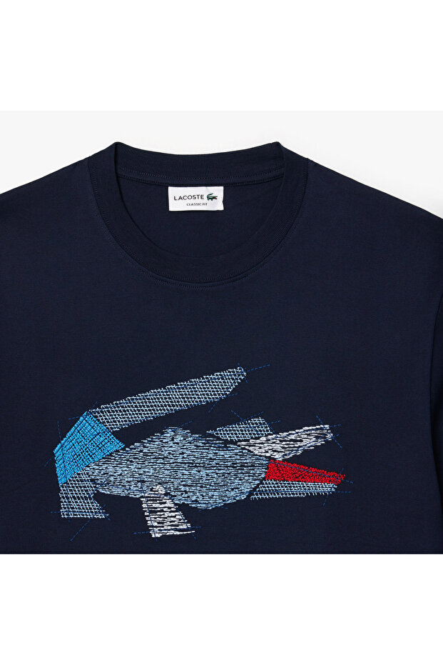 Erkek Classic Fit Bisiklet Yaka Baskılı Lacivert T-Shirt - 5