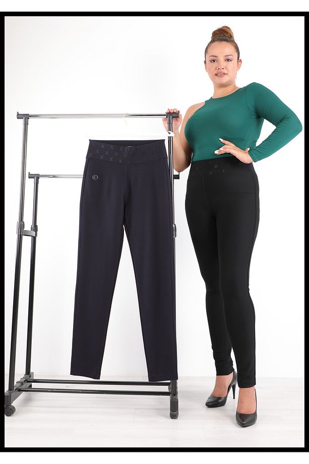 Kadın Lastikli-Taşlı Siyah Slim Pantolon - 1