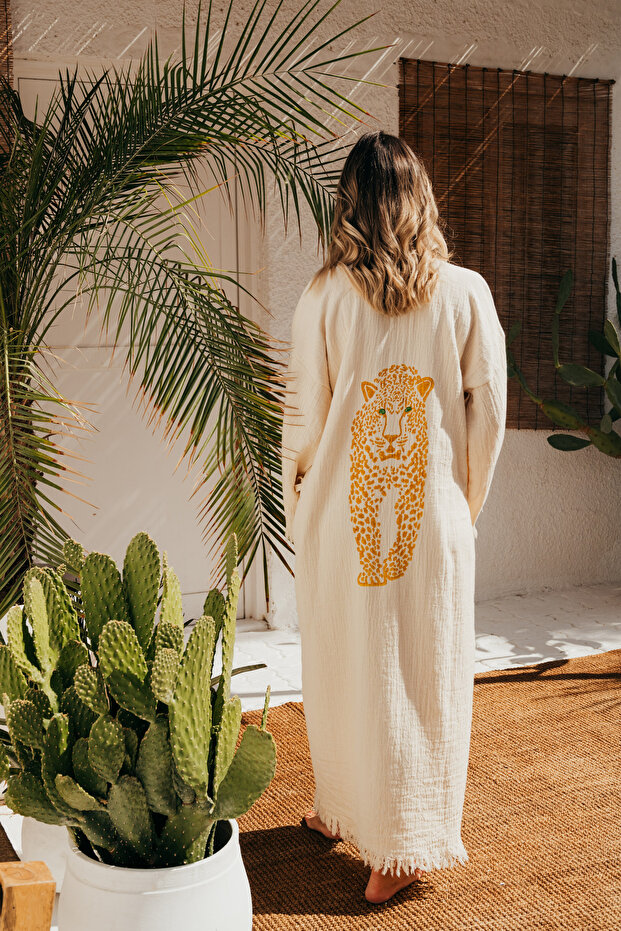 COTTON KAFTAN- CHEETAH DESIGN BROWN