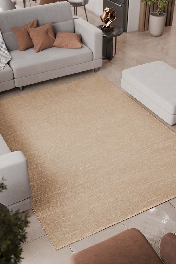 Mia Viskon Dokuma Halı Kaymaz Taban Yıkanabilir Bej Salon Halısı 1414 - 4