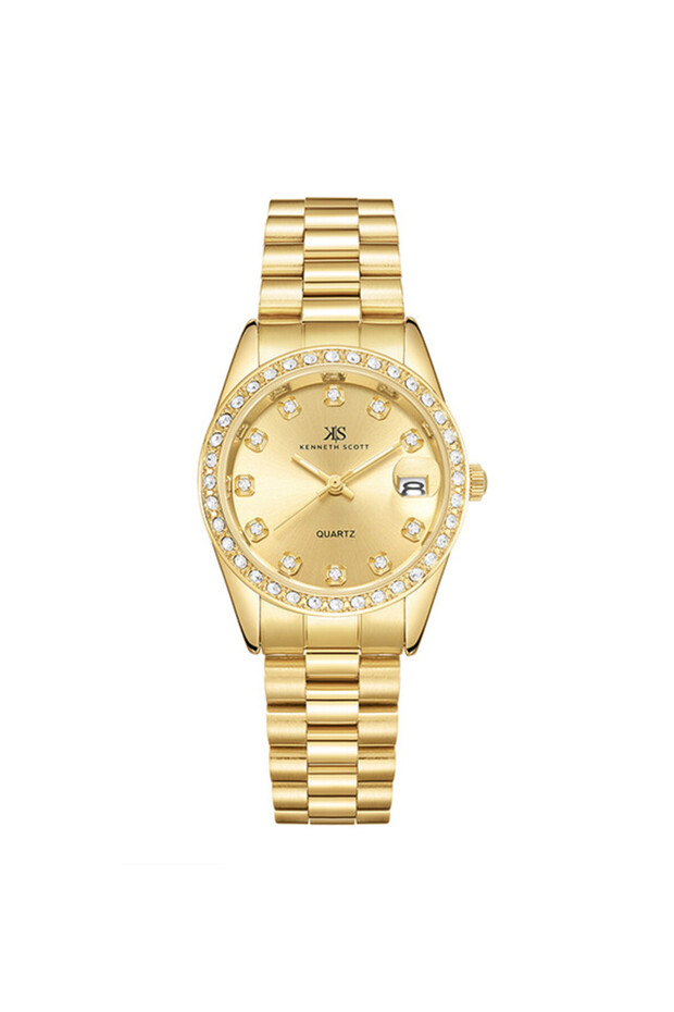 Kenneth Scott K23545-GBGC Women Analog Display Watch & Stainless Steel Strap Gold