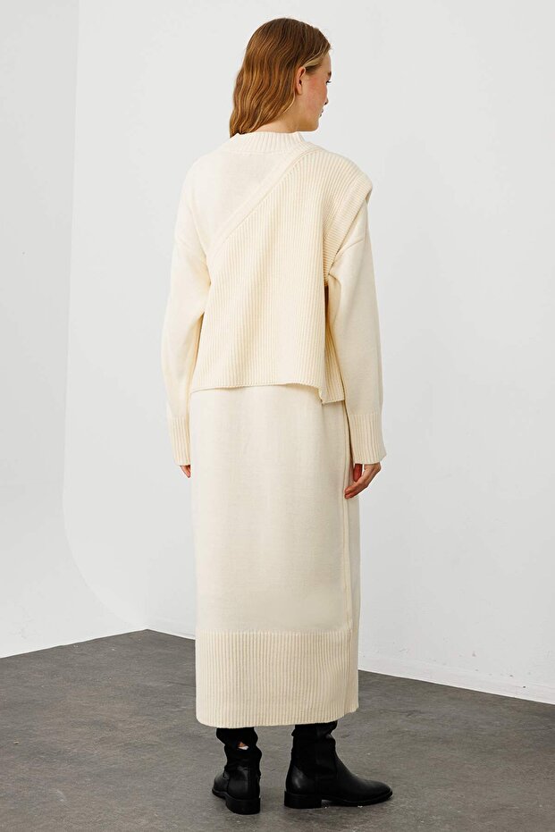 Anvelop Triko Elbise - Krem - 7