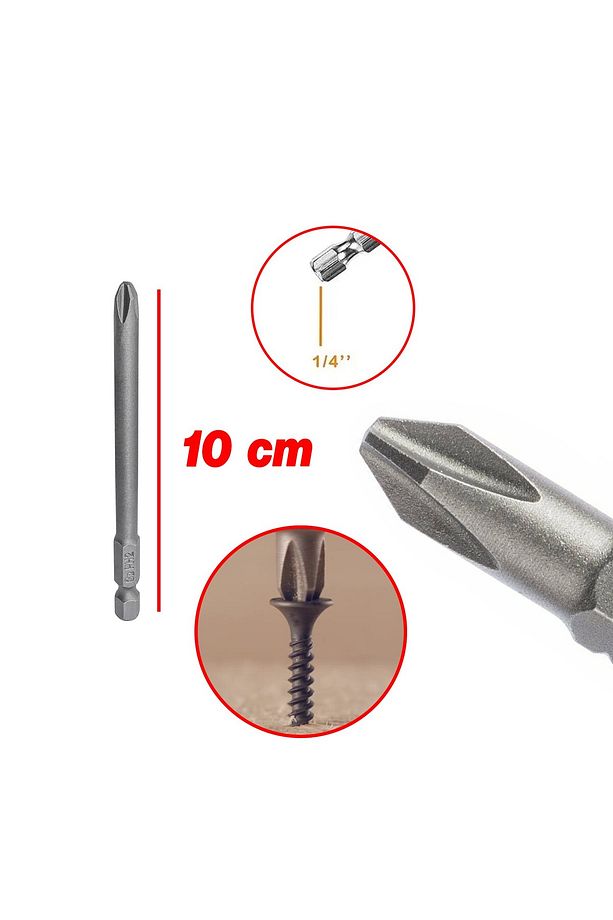 Mıknatıslı Yıldız PH2 Bits Uç 100 mm 10'lu Set Kutulu Manyetik 1/4" Matkap Ucu 10 cm Uzunluk - 2