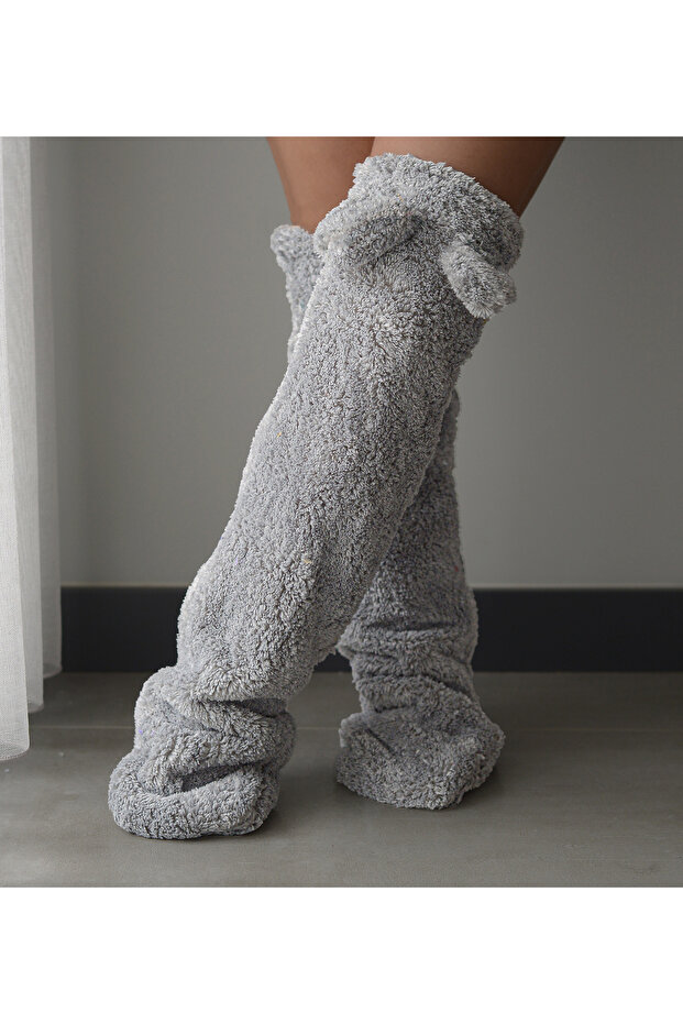 Pabtex Eared Plush Socks Welsoft over the Knee Room Socks Winter Sleeping Socks Foot Warmer Long Socks