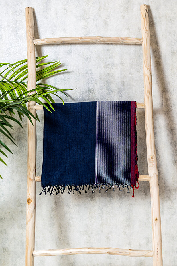 COTTON BEACH TOWEL - HAMMAM STRIPED BLUE