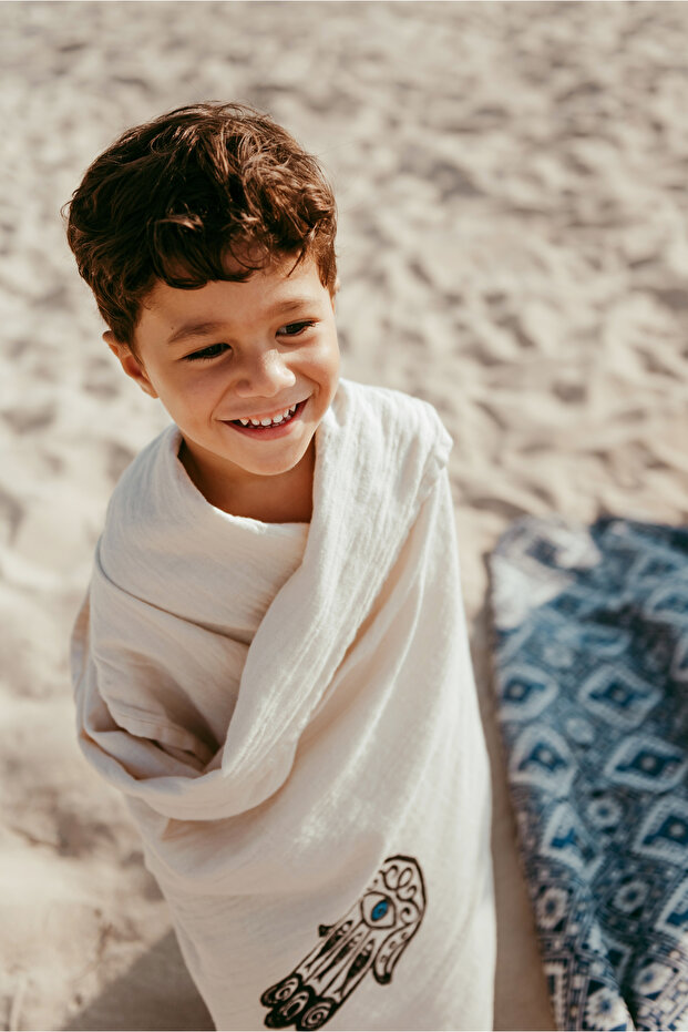 COTTON BEACH TOWEL - FATIMA DESIGN BLACK