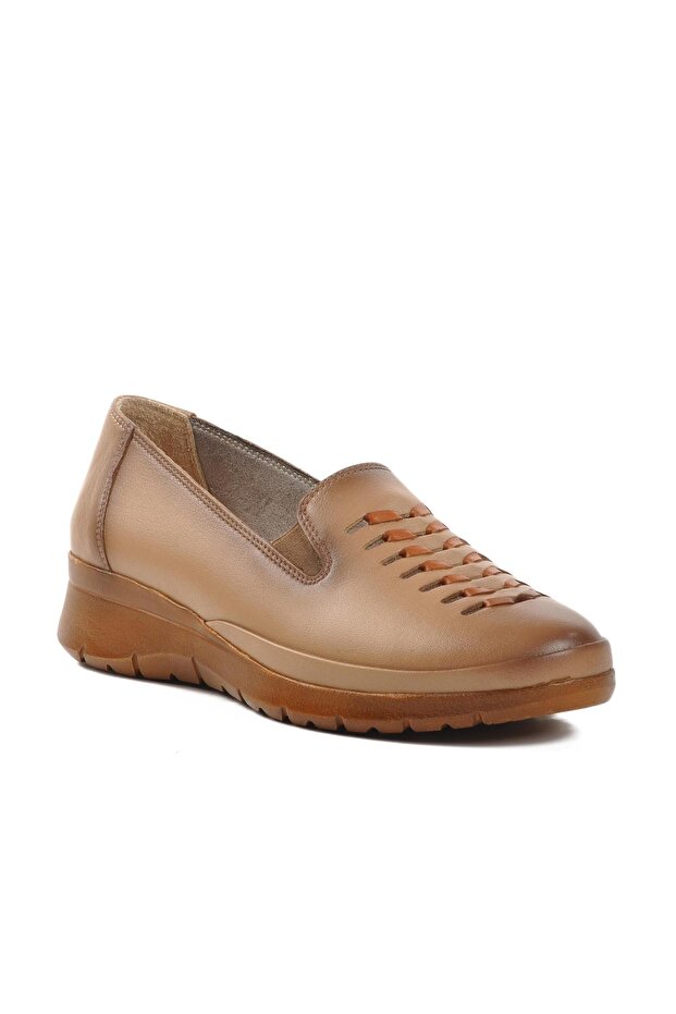 Cream Genuine Leather Women's Casual Shoes