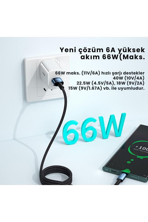0.5cm 66w 6a Usb To Type-c Süper Hızlı Data Şarj Kablosu, Ultra Dayanıklı Şarj Ve Data Kablo - 4