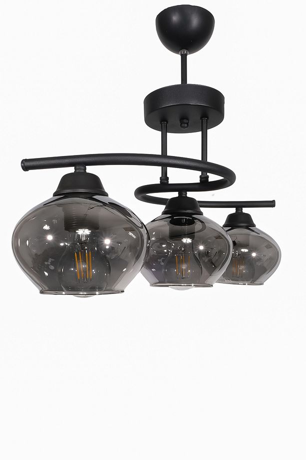 Fuji Modern Dekoratif Siyah Renk Camlı 3 lü Avize Salon - Mutfak - Yatak Odası - 2