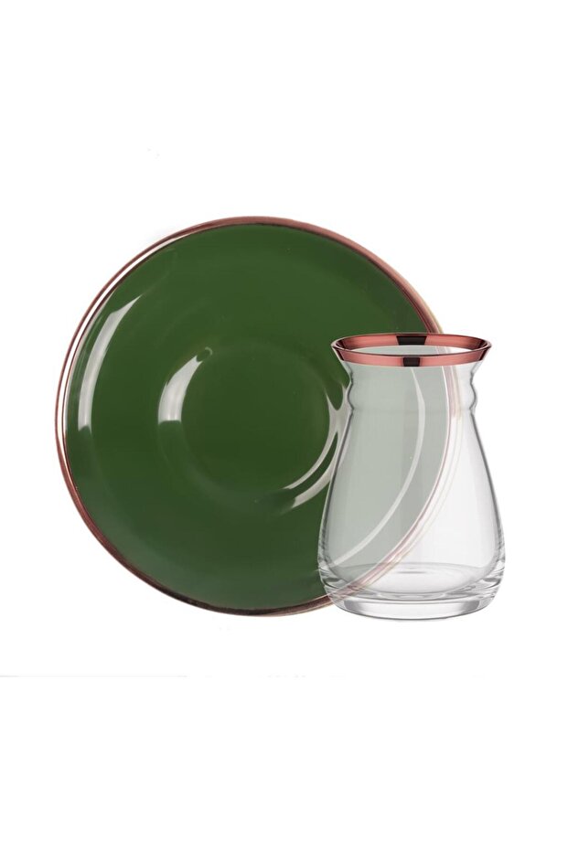 Solıd Yeşil Rosegold 6 Kişilik Çay Seti - 1